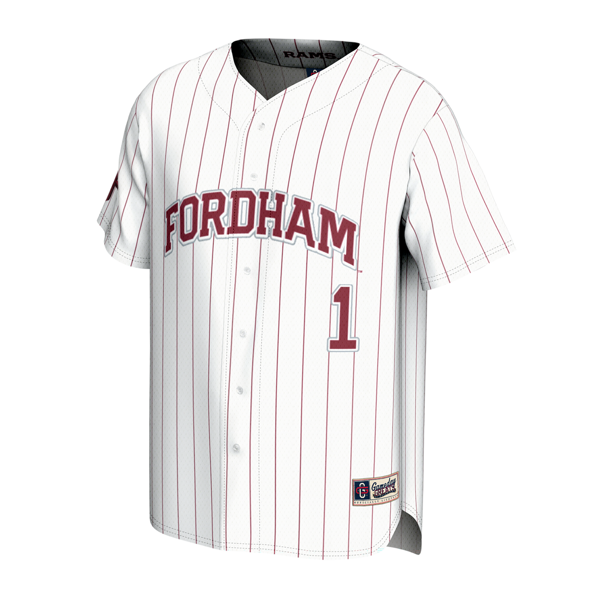 Fordham Rams Lightweight Collegiate Baseball Fashion Jersey - White product image 3, provided for visual reference and