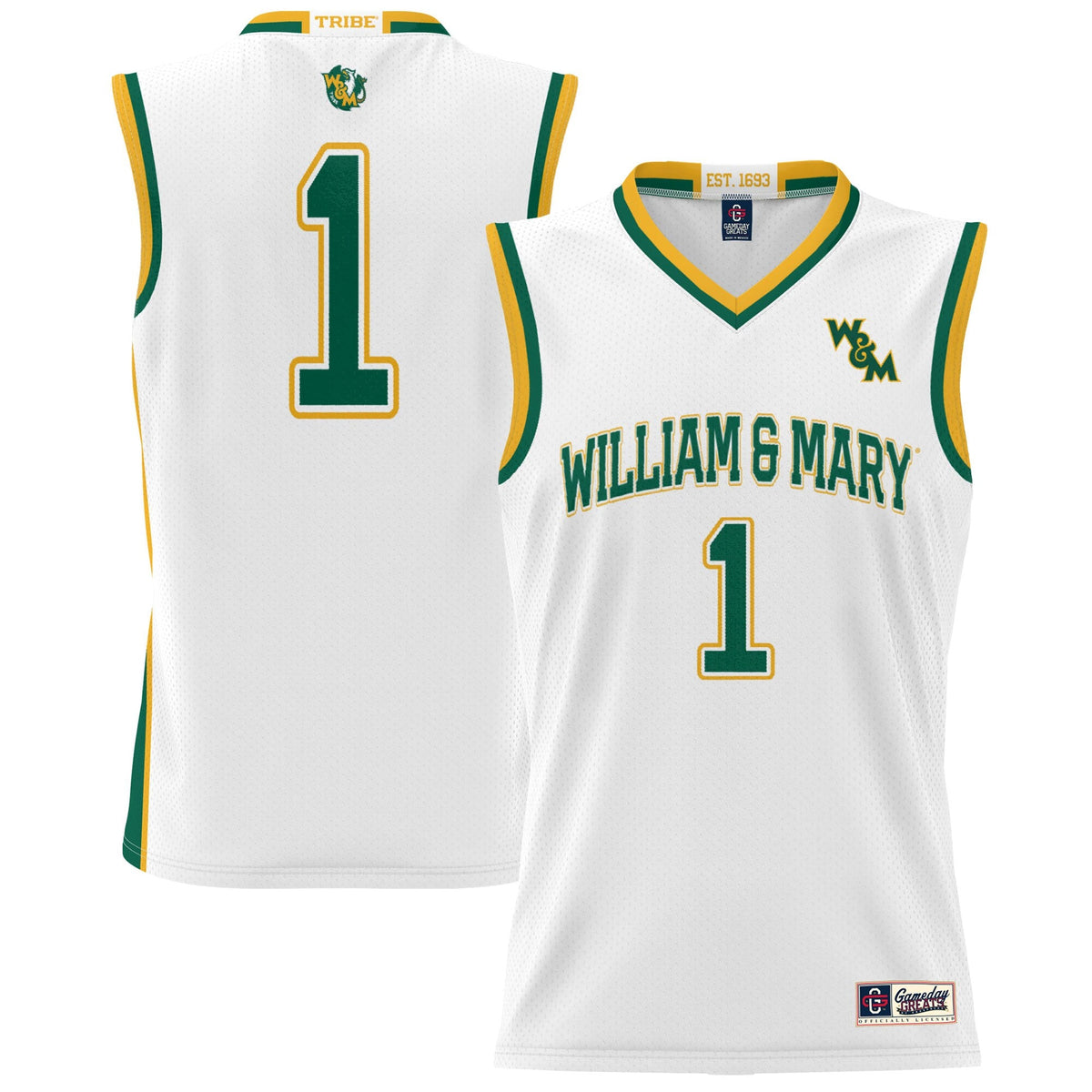 #1 William & Mary Tribe Lightweight Basketball Jersey - White product image 2, provided for visual reference and product
