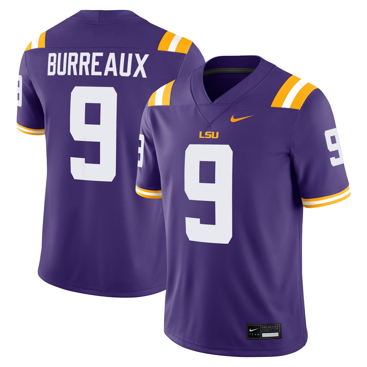 Joe Burrow Purple LSU Tigers "Burreaux" Nameplate Home Game Football Jersey product image 2, provided for visual reference