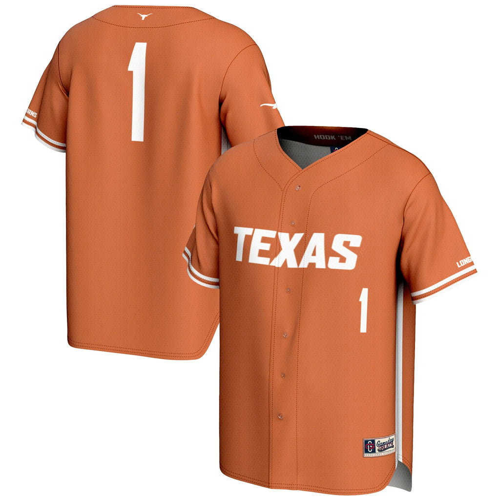 #1 Texas Longhorns Lightweight Baseball Jersey - Burnt Orange product image 1, provided for visual reference and product