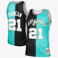 San Antonio Spurs Tim Duncan 1998 Split Swingman Jersey - Black/Teal product image 1, provided for visual reference and