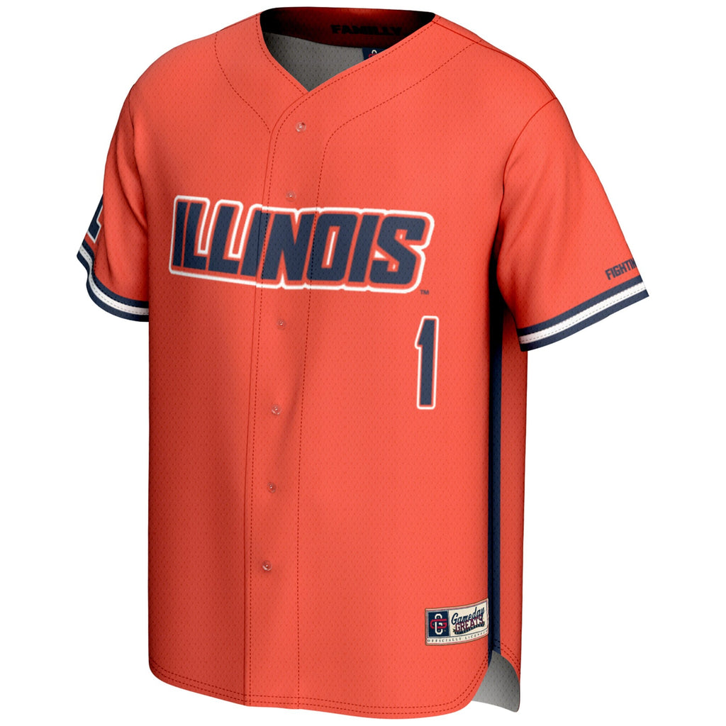 #1 Illinois Fighting Illini Lightweight Baseball Jersey - Orange product image 3, provided for visual reference and product