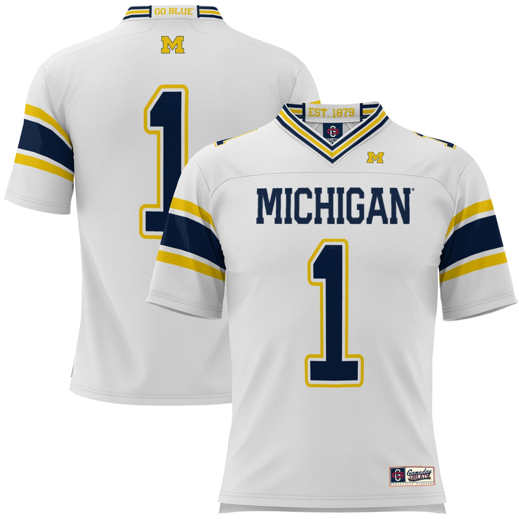#1 Michigan Wolverines Football Jersey - White product image 2, provided for visual reference and product detail review