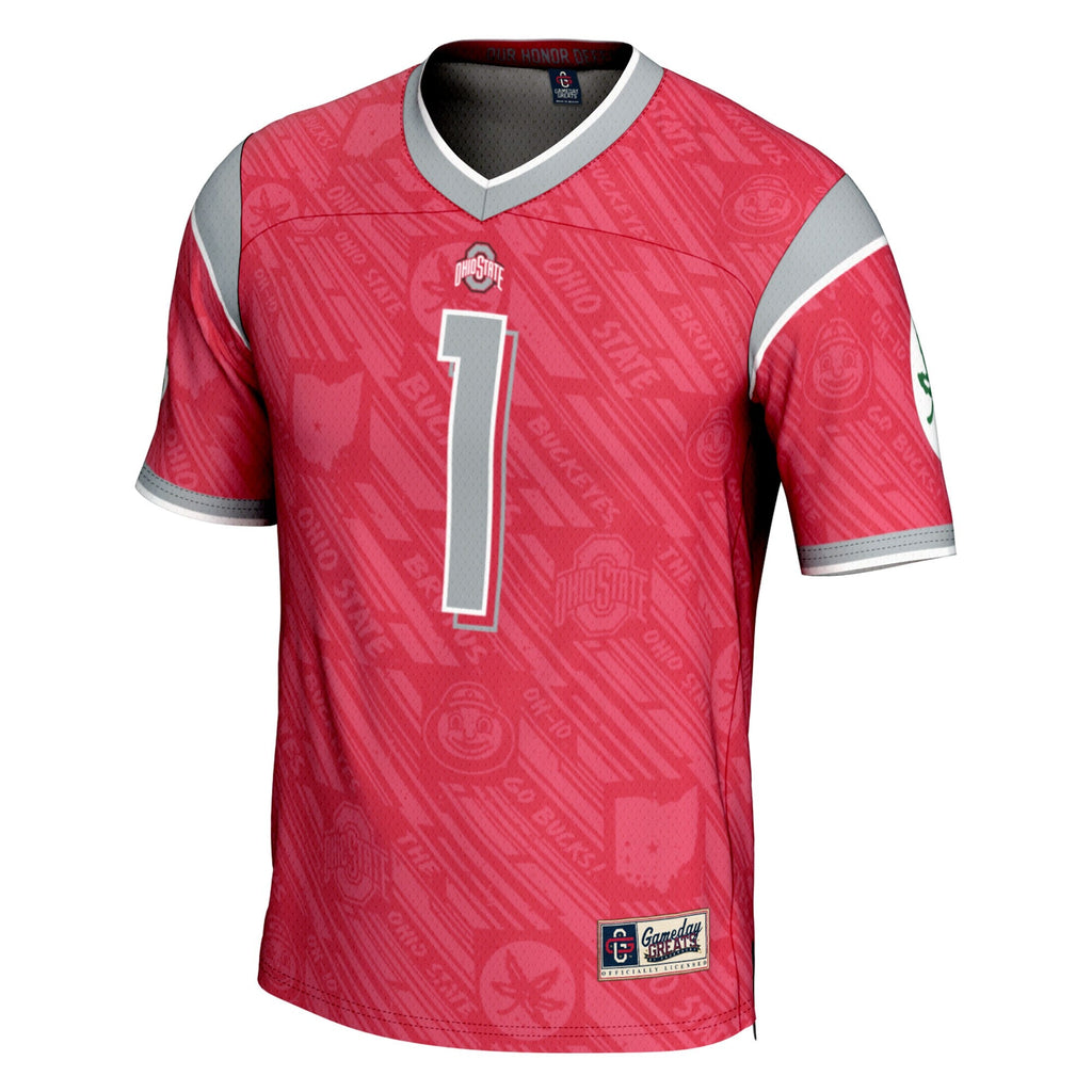 #1 Ohio State Buckeyes Highlight Print Football Fashion Jersey - Scarlet product image 3, provided for visual reference and