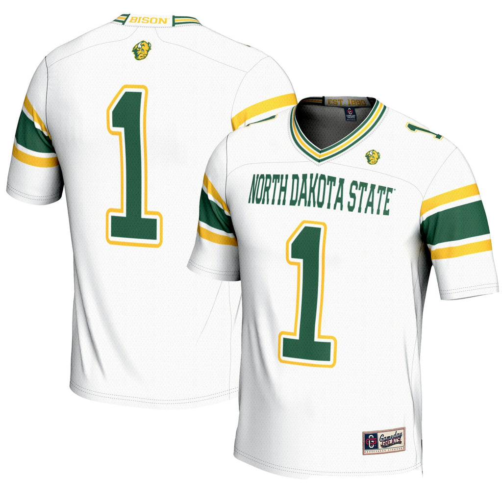 #1 NDSU Bison Endzone Football Jersey - White product image 1, provided for visual reference and product detail review
