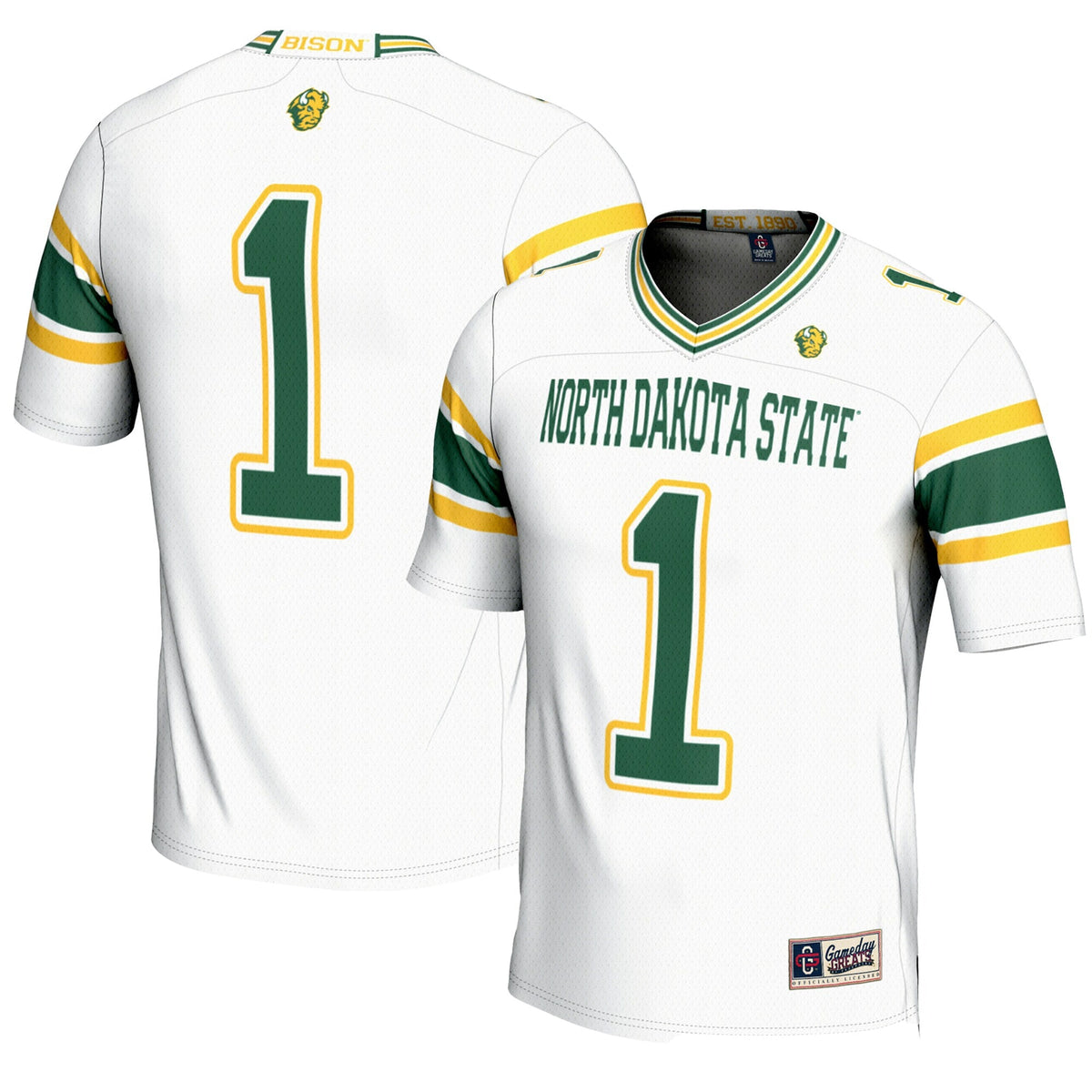 #1 NDSU Bison Endzone Football Jersey - White product image 1, provided for visual reference and product detail review