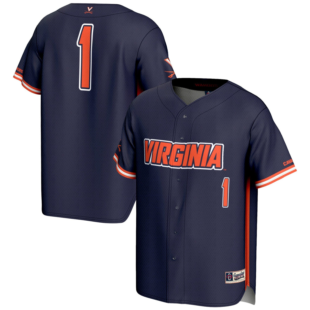 #1 Virginia Cavaliers Lightweight Baseball Jersey - Navy product image 2, provided for visual reference and product detail