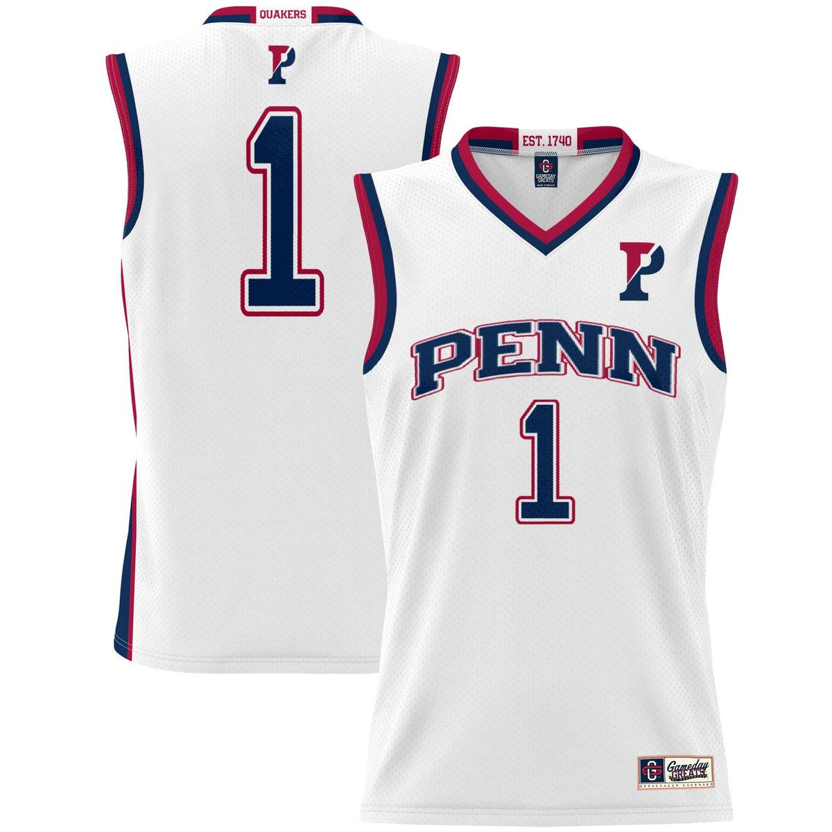 #1 Pennsylvania Quakers Lightweight Basketball Jersey - White product image 1, provided for visual reference and product