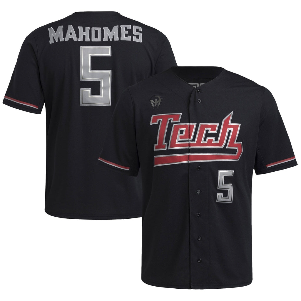 Patrick Mahomes Texas Tech Red Raiders Replica Baseball Jersey - Black product image 1, provided for visual reference and