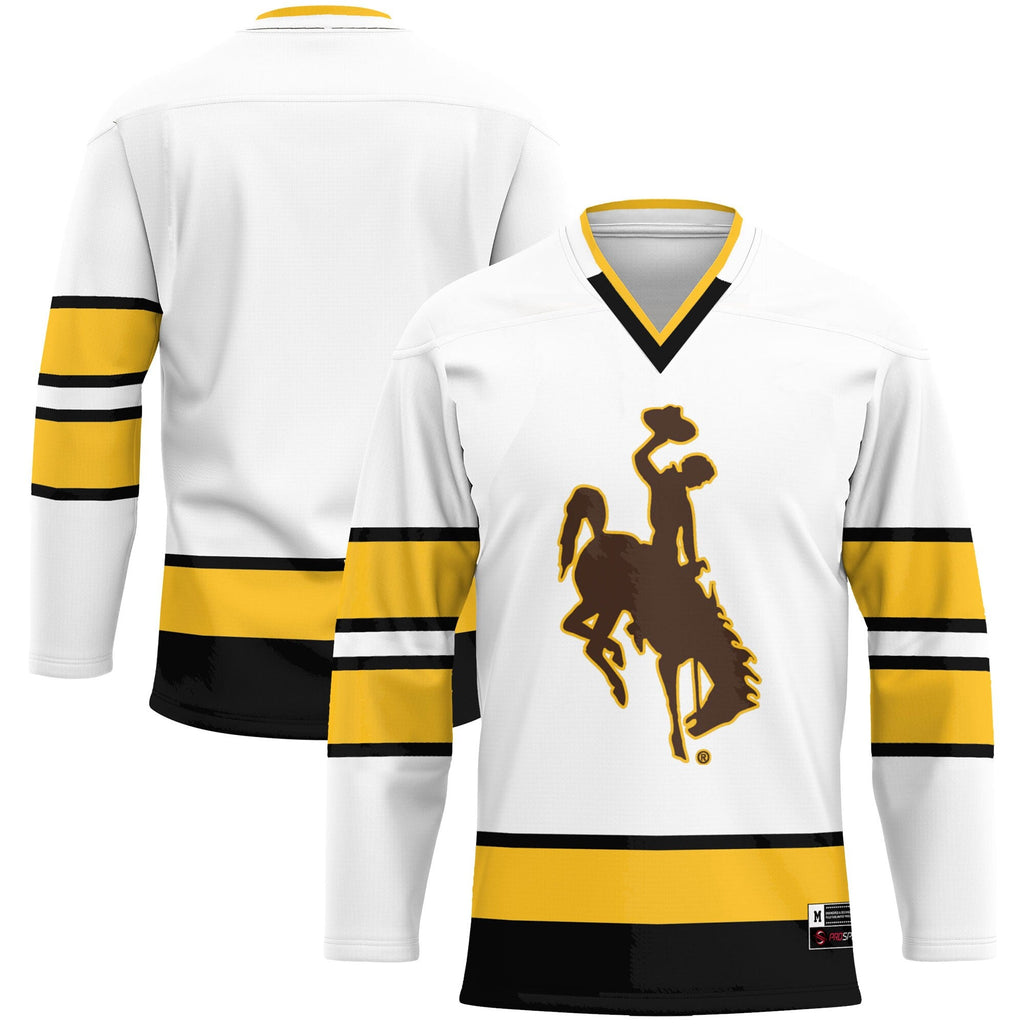 Wyoming Cowboys Hockey Jersey - White product image 1, provided for visual reference and product detail review