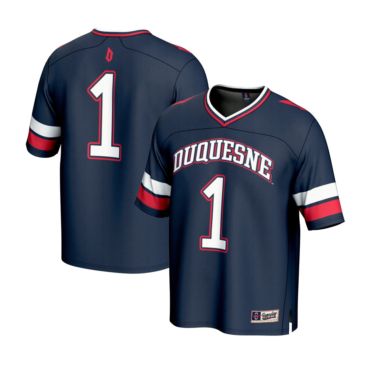 #1 Duquesne Dukes Lightweight Collegiate Football Fashion Jersey - Navy product image 2, provided for visual reference and