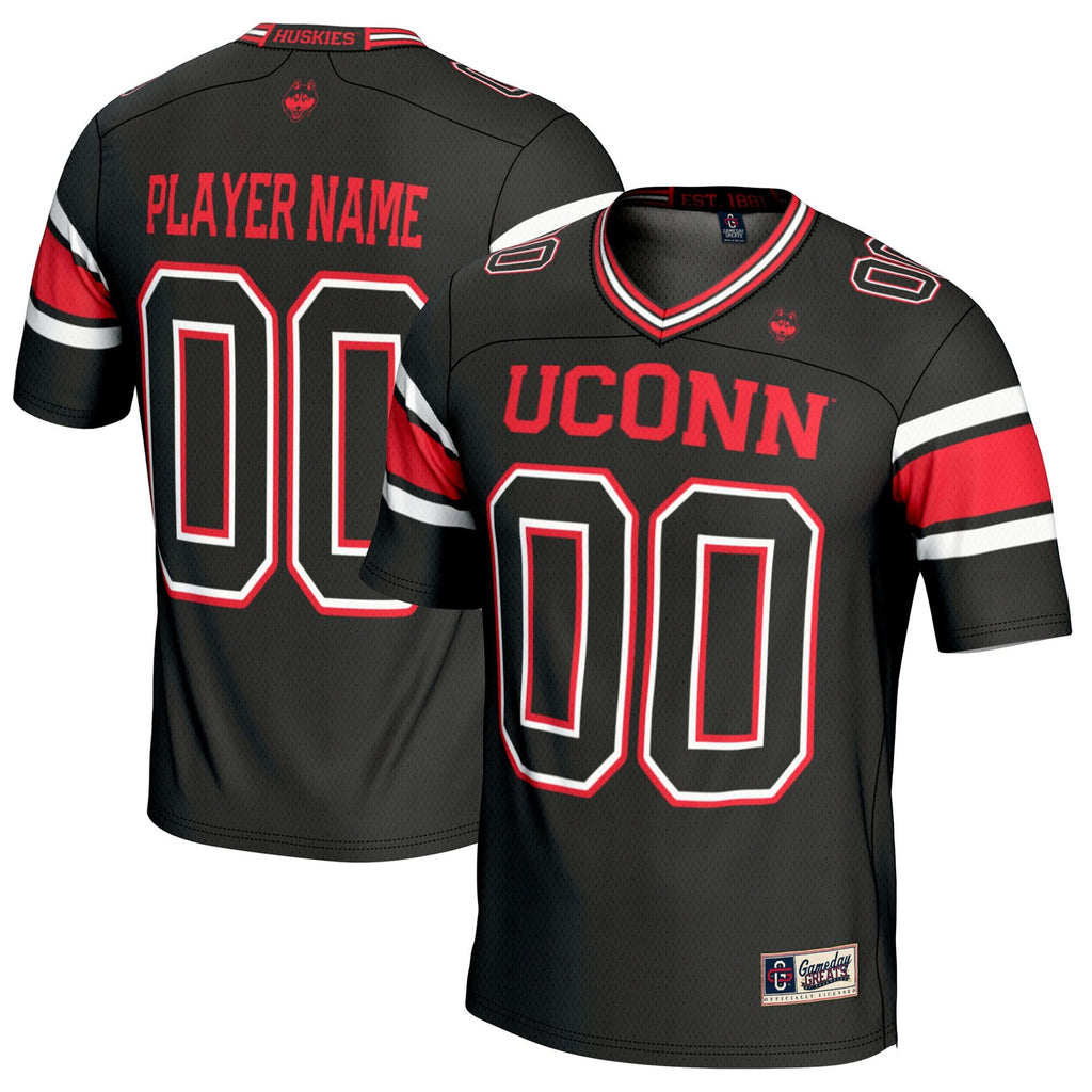 UConn Huskies NIL Pick-A-Player Football Jersey - Black product image 2, provided for visual reference and product detail