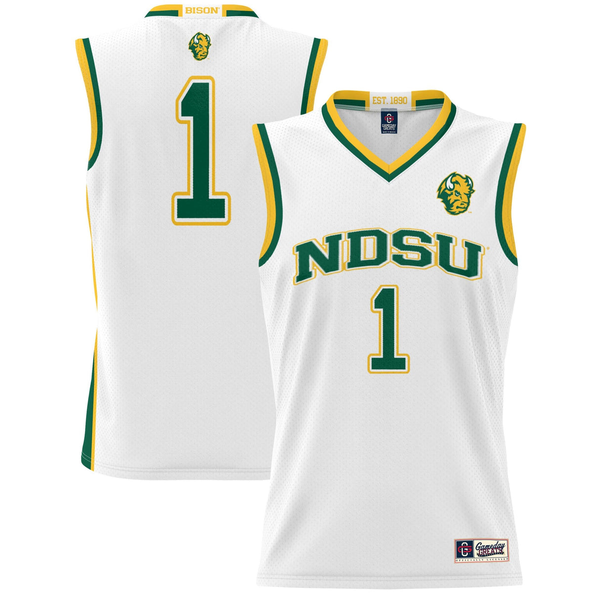 #1 NDSU Bison Lightweight Basketball Jersey - White product image 1, provided for visual reference and product detail review