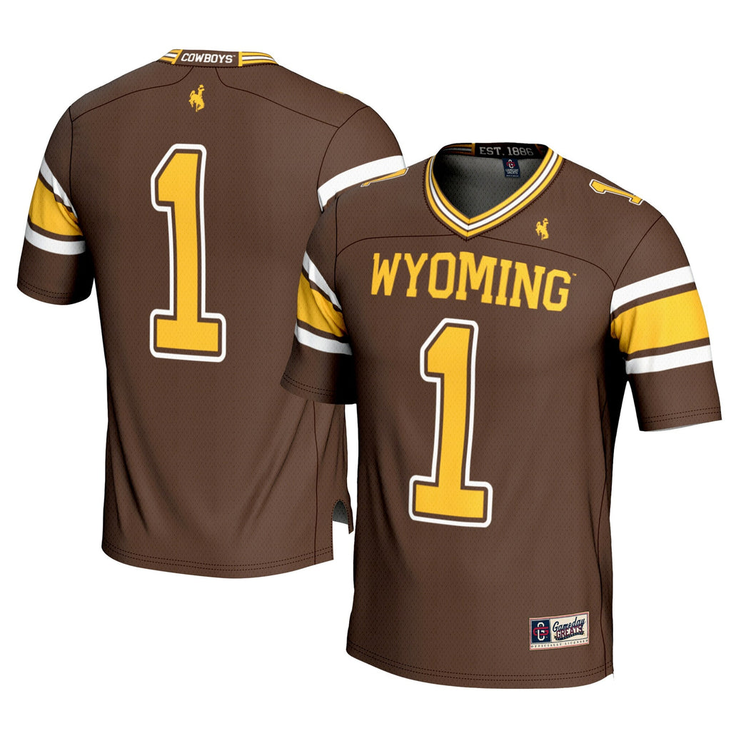 #1 Wyoming Cowboys Football Jersey - Brown product image 1, provided for visual reference and product detail review