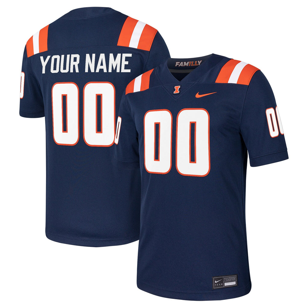 Illinois Fighting Illini Custom Football Game Jersey - Navy product image 2, provided for visual reference and product