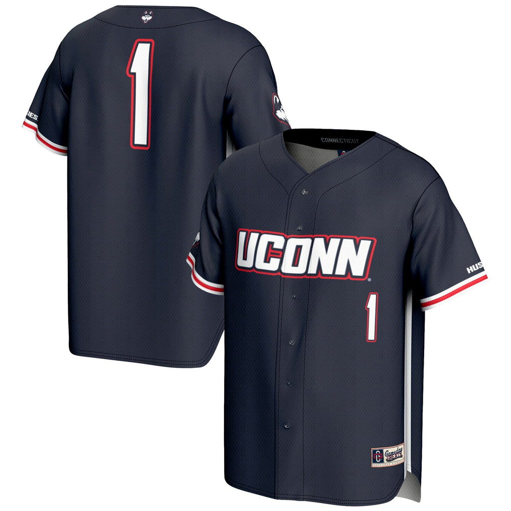 #1 UConn Huskies Lightweight Baseball Jersey - Navy product image 2, provided for visual reference and product detail review