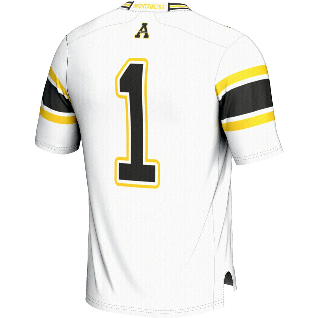 #1 Appalachian State Mountaineers Endzone Football Jersey - White product image 4, provided for visual reference and product