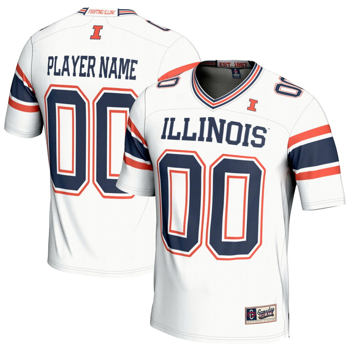 Illinois Fighting Illini NIL Pick-A-Player Football Jersey - White product image 2, provided for visual reference and